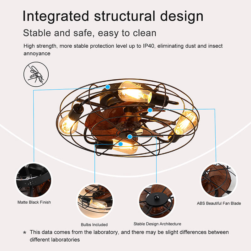 Black Farmhouse Caged Ceiling Fan Light