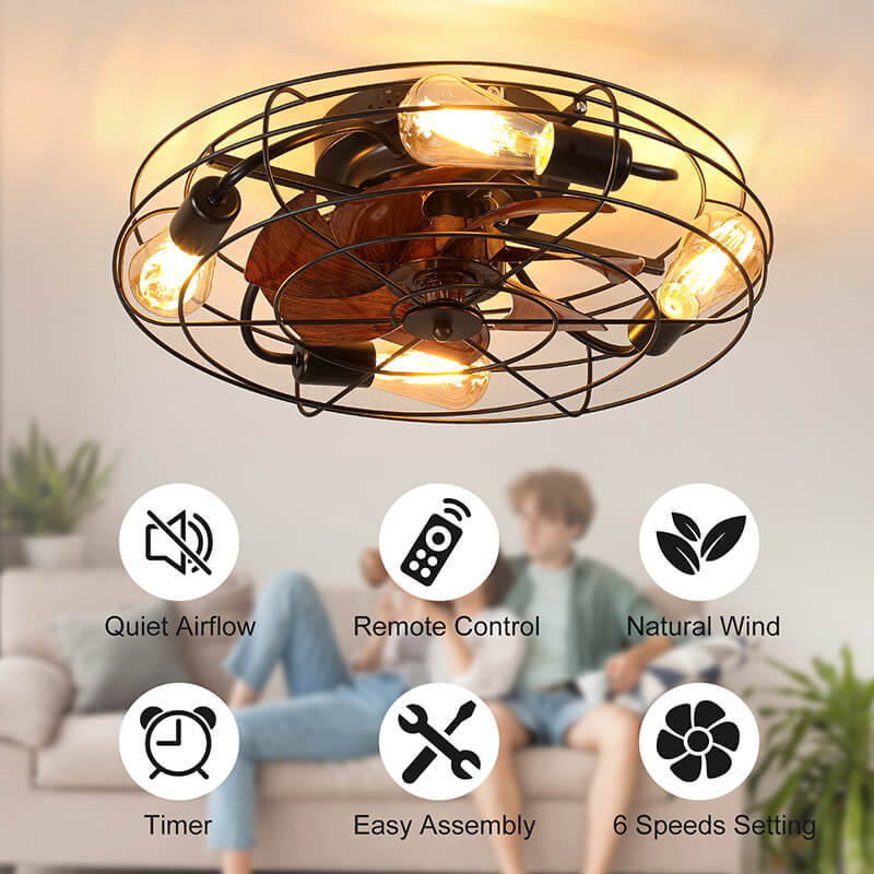 Black Farmhouse Caged Ceiling Fan Light