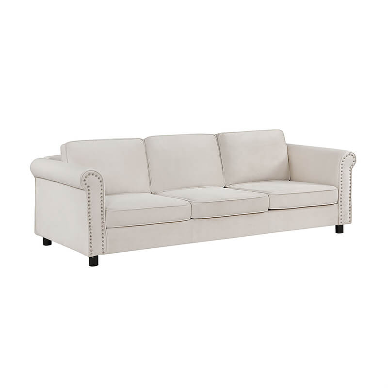 89.37" Beige Mid-Century Velvet 3-Seater Sofa