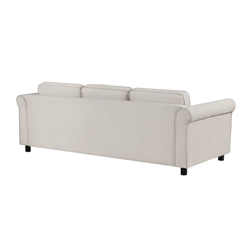 89.37" Beige Mid-Century Velvet 3-Seater Sofa