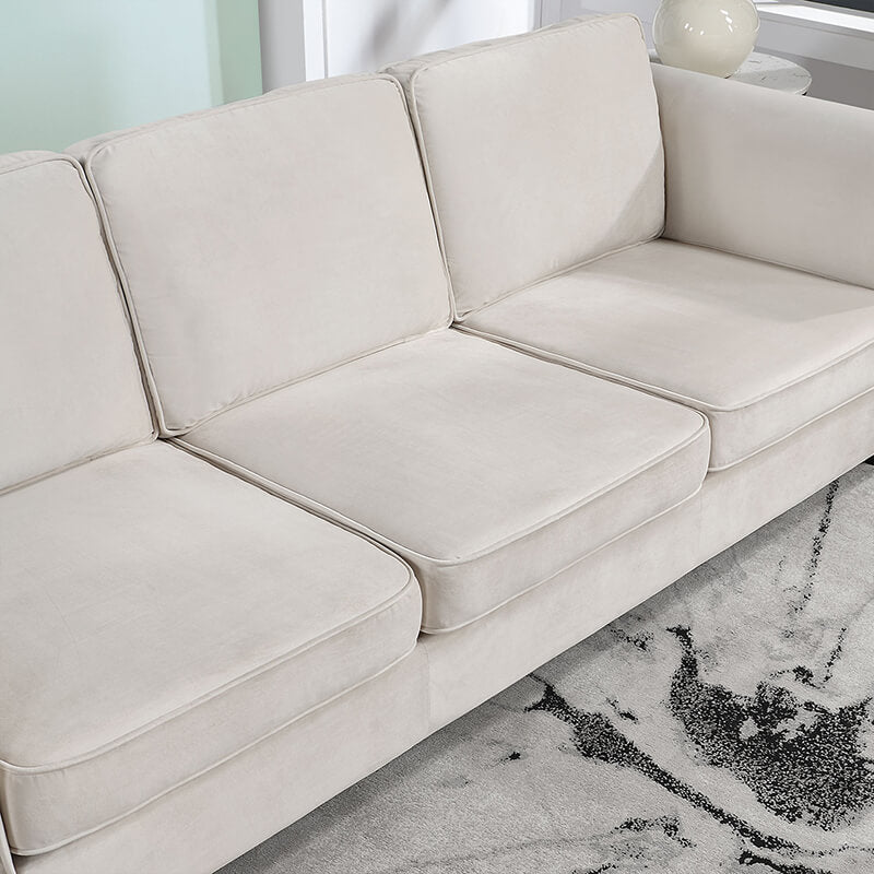 89.37" Beige Mid-Century Velvet 3-Seater Sofa