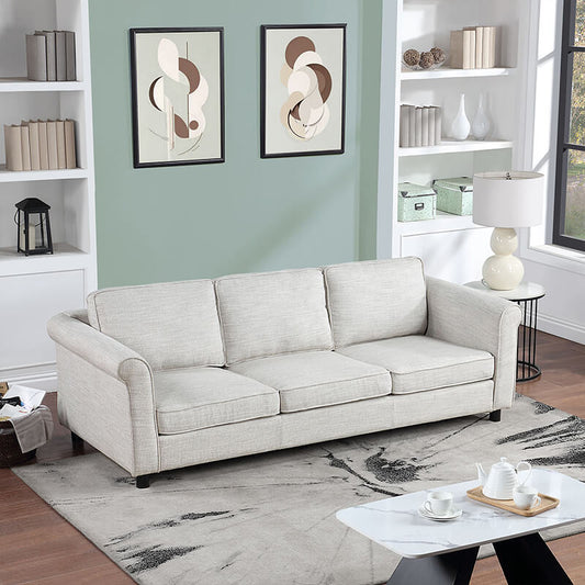 Bishop Beige 3-Seats Upholstered Fabric Sofa