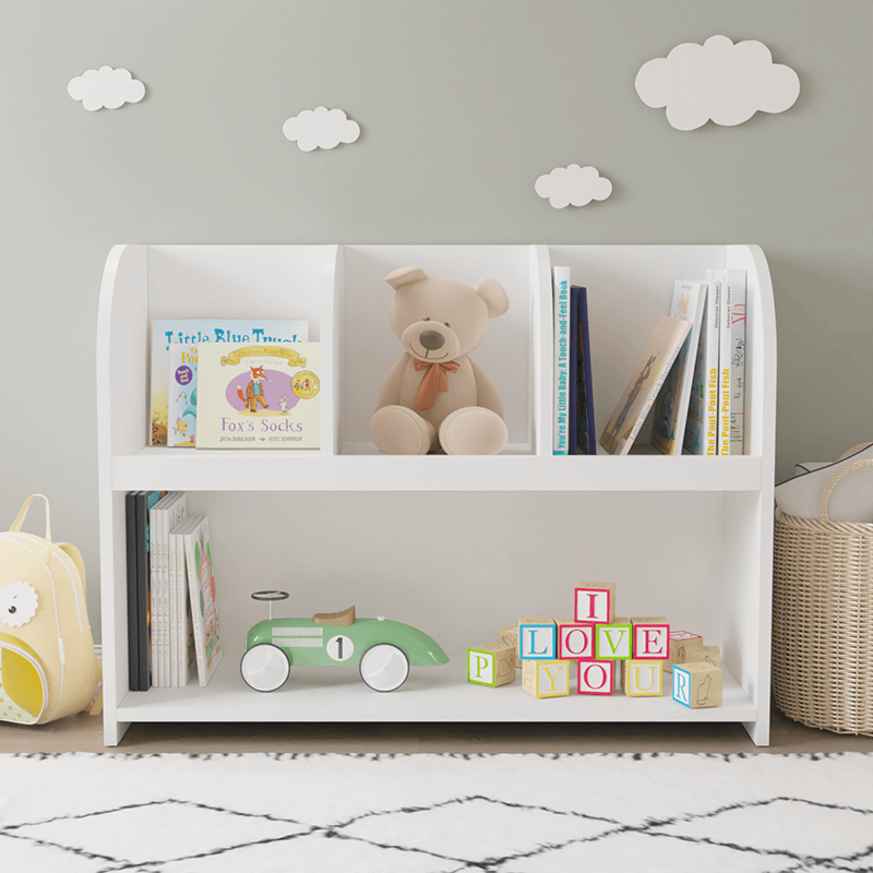 31.5" White Kids Bookcase with 4 Compartments Toy Storage