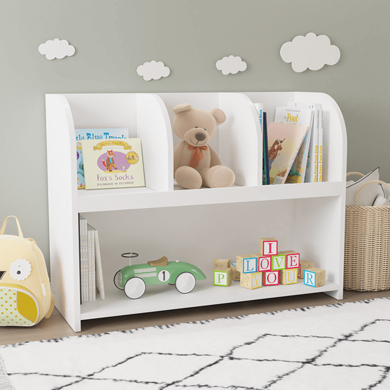 31.5" White Kids Bookcase with 4 Compartments Toy Storage