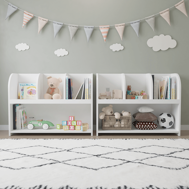 31.5" White Kids Bookcase with 4 Compartments Toy Storage