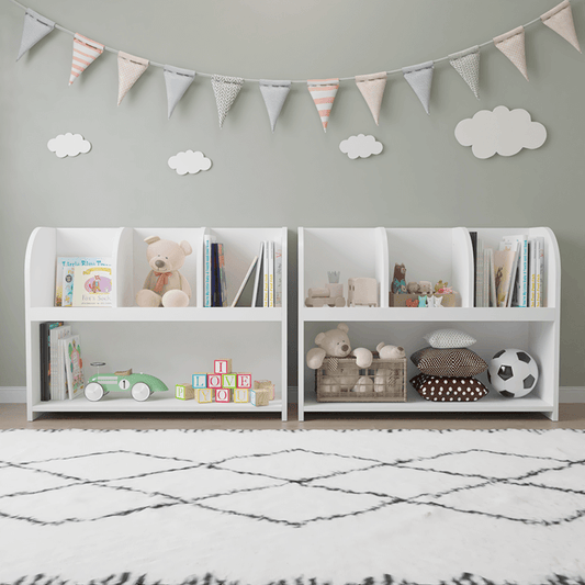 31.5" White Kids Bookcase with 4 Compartments Toy Storage