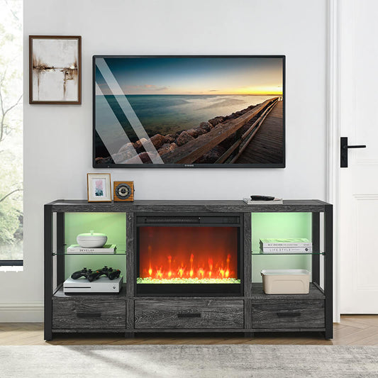 Rustic Oak Electric Fireplace TV Stand