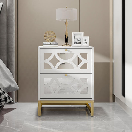 18.9" White Mirrored 2-Drawer Nightstand