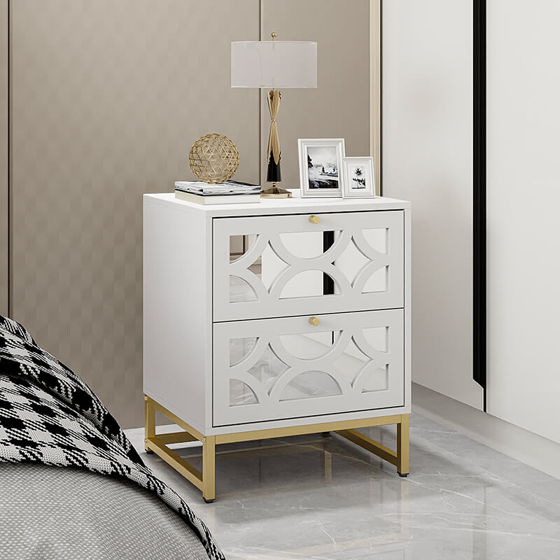 18.9" White Mirrored 2-Drawer Nightstand