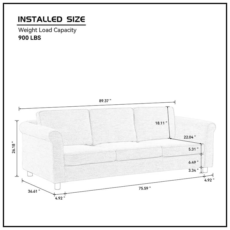 89.37" Beige Mid-Century Velvet 3-Seater Sofa