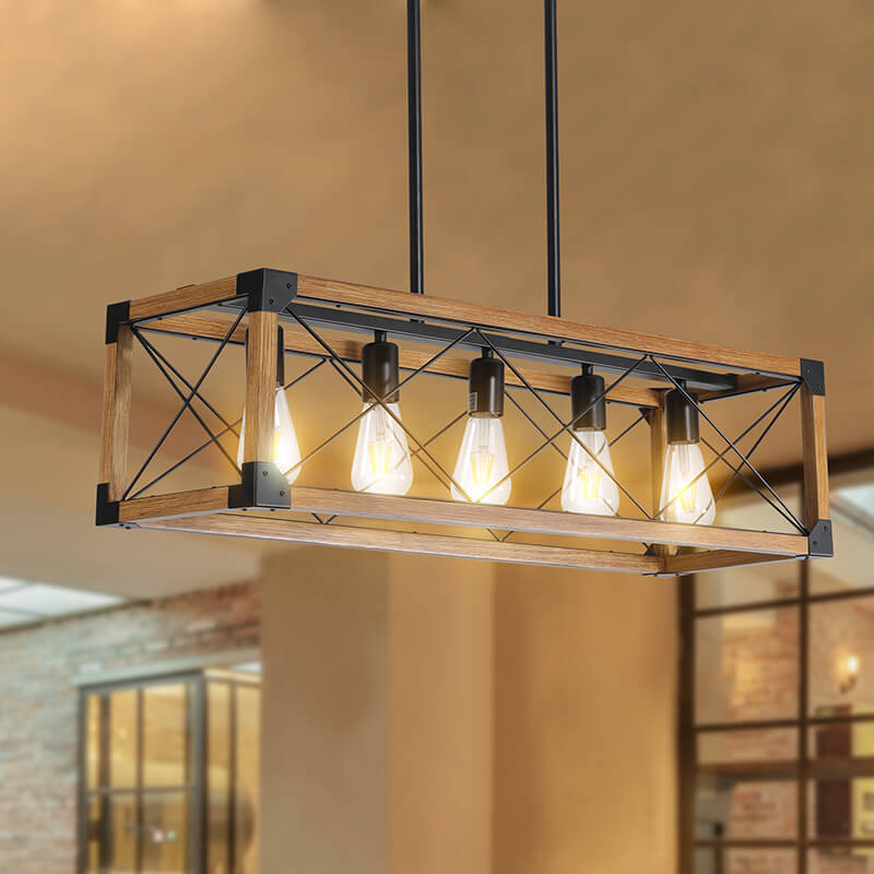 Walnut 5-Light Retro Farmhouse Pendant Light