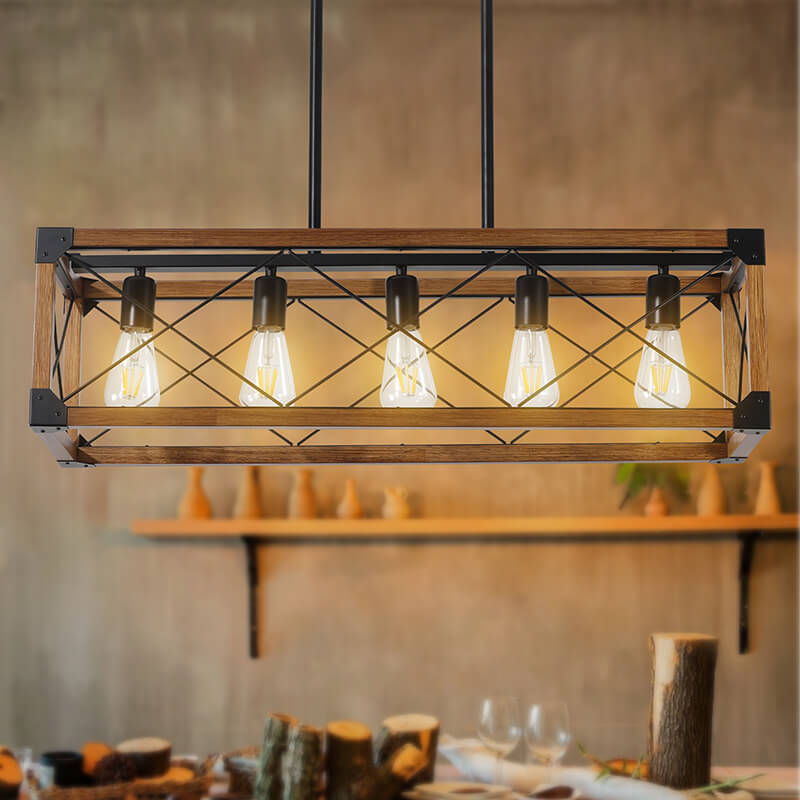 Walnut 5-Light Retro Farmhouse Pendant Light