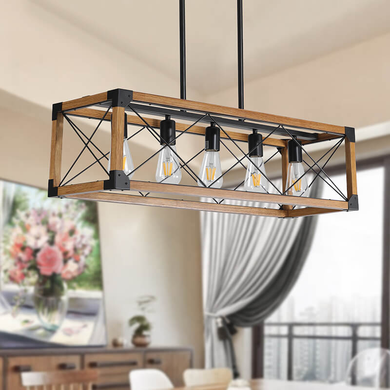 Walnut 5-Light Retro Farmhouse Pendant Light