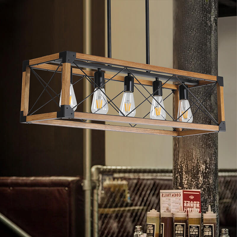 Walnut 5-Light Retro Farmhouse Pendant Light