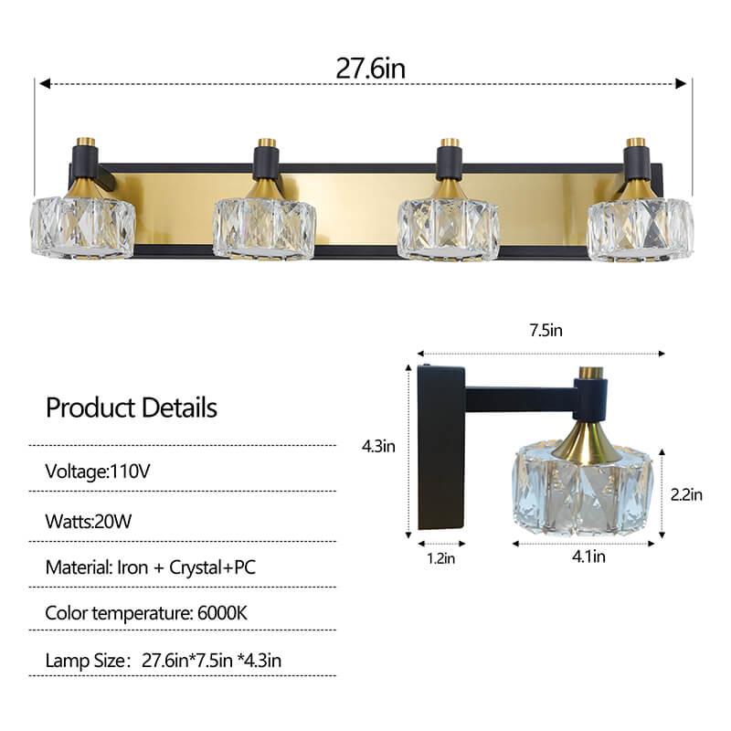 27.6" Modern LED Crystal Mirror Light 