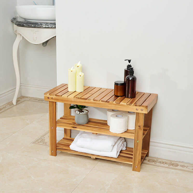 Natural Acacia Wood Shoe Rack Bench