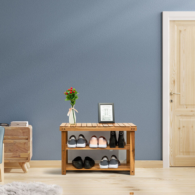 Natural Acacia Wood Shoe Rack Bench