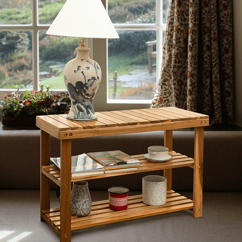 Natural Acacia Wood Shoe Rack Bench