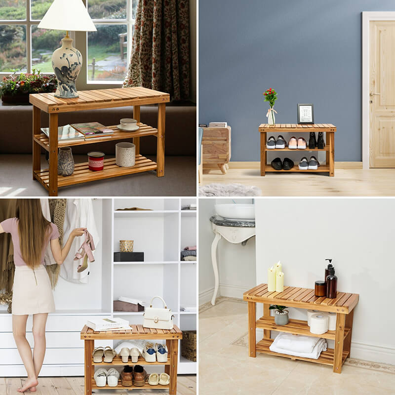 Natural Acacia Wood Shoe Rack Bench