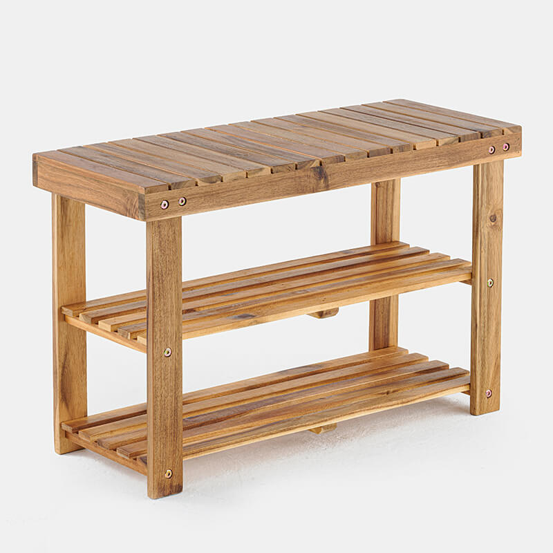 Natural Acacia Wood Shoe Rack Bench