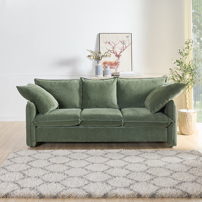 Mid-Century Green Cozy 3-Seater Couch Sofa