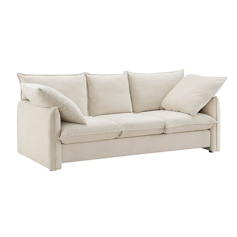 90.5" Mid-century Beige 3-Seater Polyester Sofa