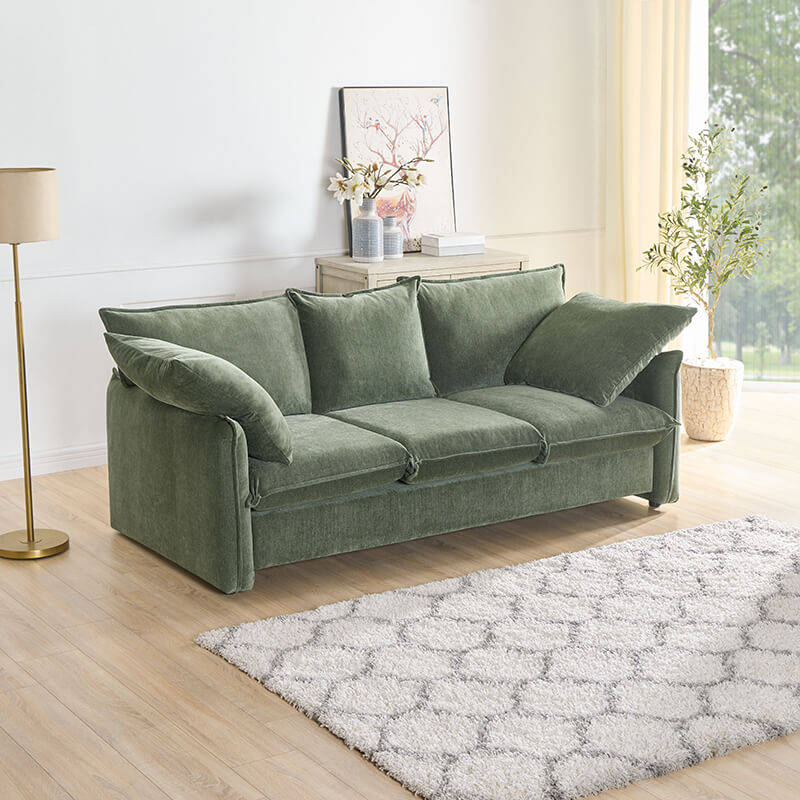 Mid-Century Green Cozy 3-Seater Couch Sofa