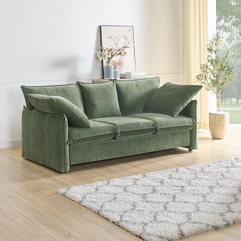 Mid-Century Green Cozy 3-Seater Couch Sofa