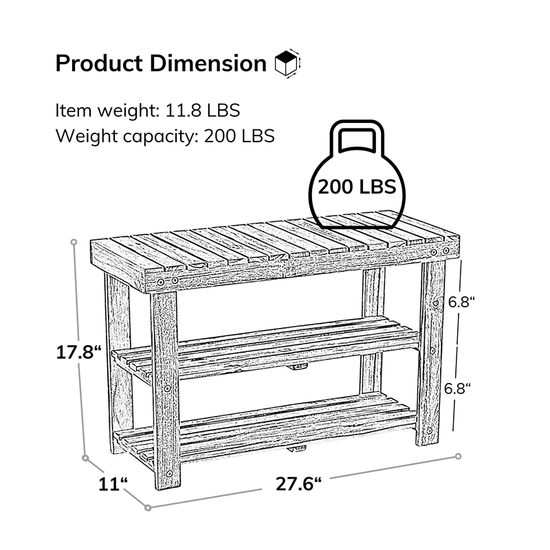 Natural Acacia Wood Shoe Rack Bench