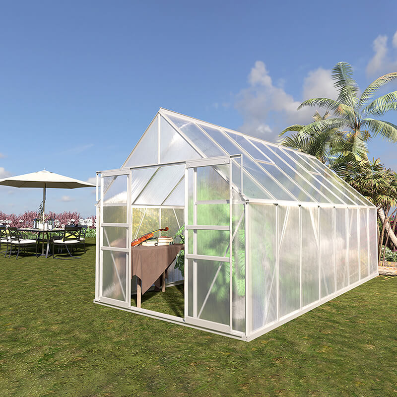 188" Sliver Polycarbonate Greenhouse With Roof Vent And Sliding Doors