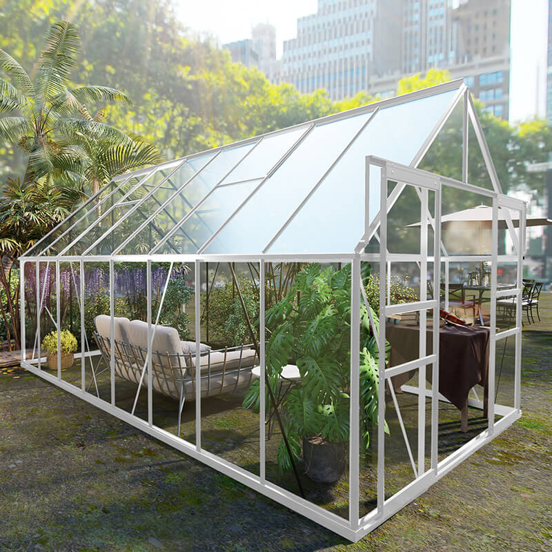 188" Sliver Polycarbonate Greenhouse With Roof Vent And Sliding Doors