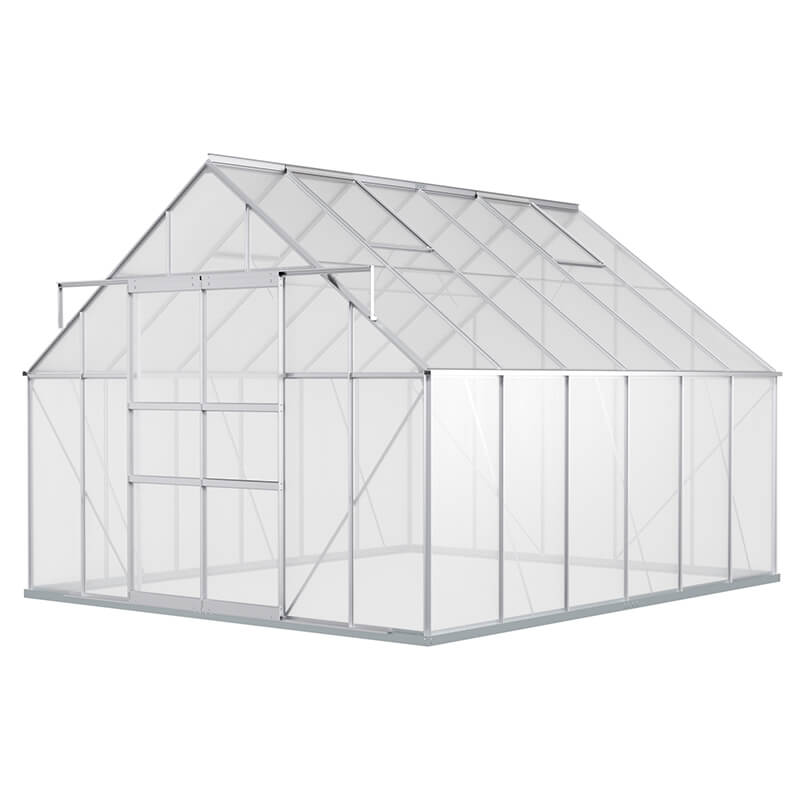  Polycarbonate Greenhouse With Roof Vent And Sliding Doors - W10' x D12