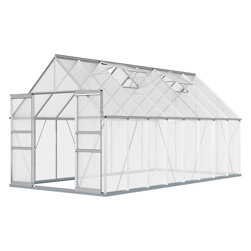 188" Sliver Polycarbonate Greenhouse With Roof Vent And Sliding Doors