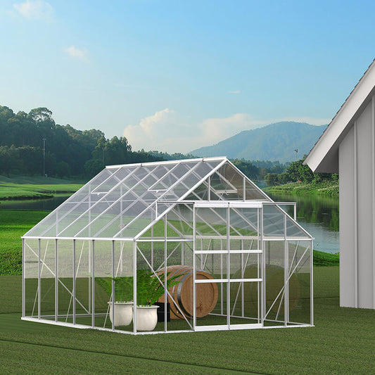  Polycarbonate Greenhouse With Roof Vent And Sliding Doors - W10' x D12'