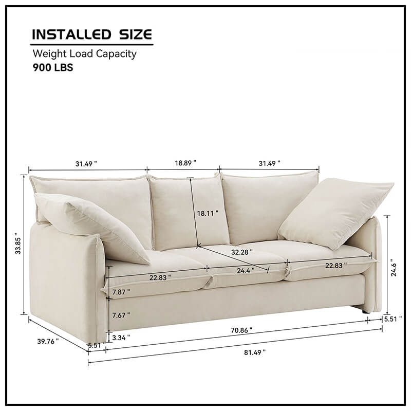 90.5" Mid-century Beige 3-Seater Polyester Sofa