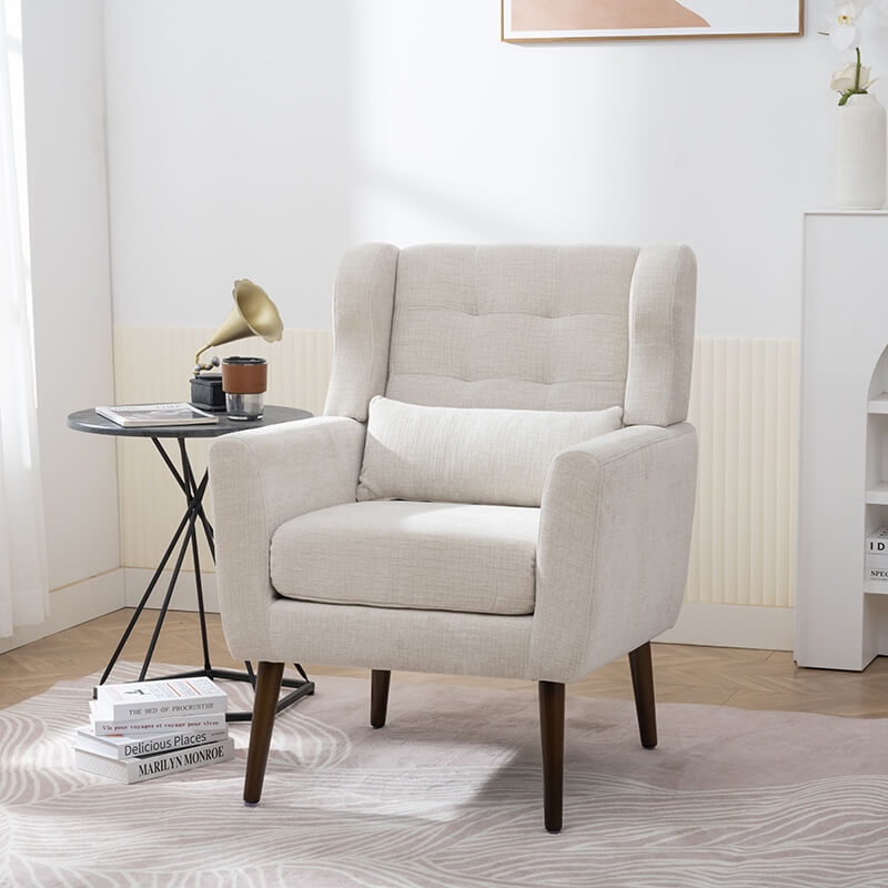 Modern Beige Chenille Fabric Accent Chair