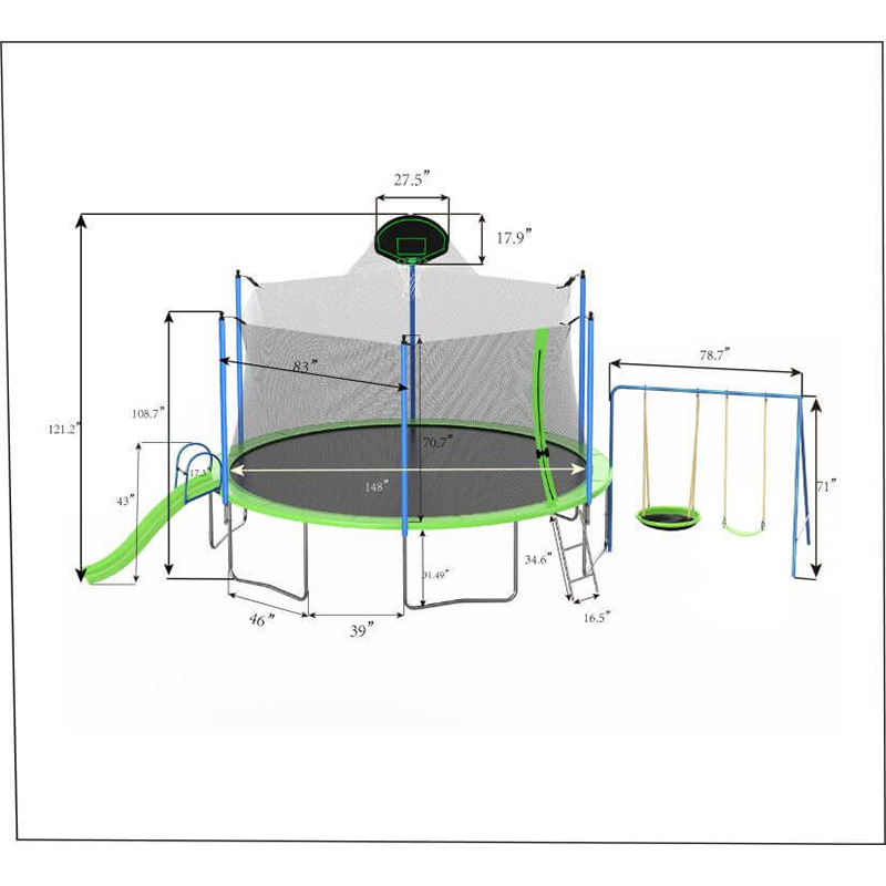 278" Green Large Outdoor Recreational Trampoline