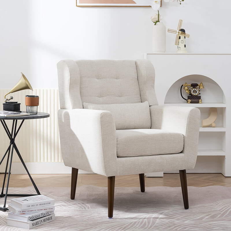 Modern Beige Chenille Fabric Accent Chair