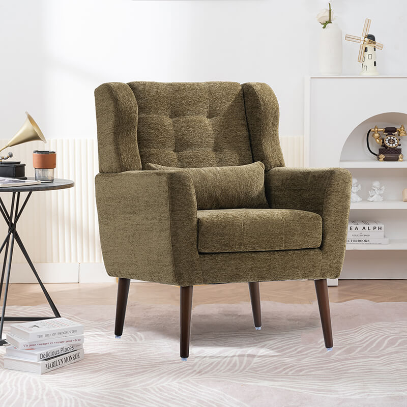 Modern Avocado Chenille Fabric Accent Chair