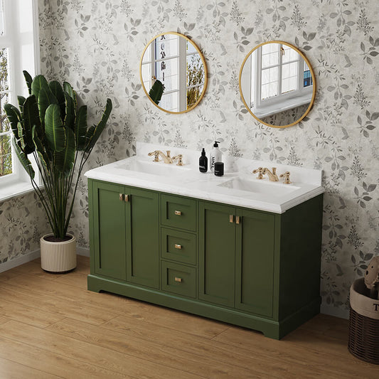 60.6" Green Marble Bathroom Cabinet Vanity