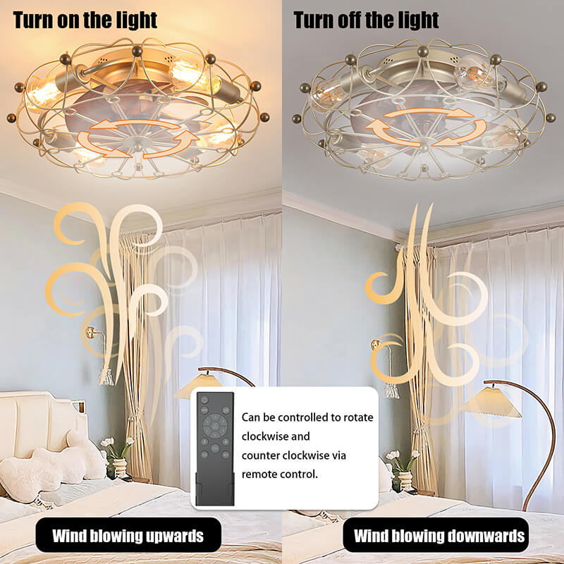 Embedded Gold Caged Ceiling Fan Light