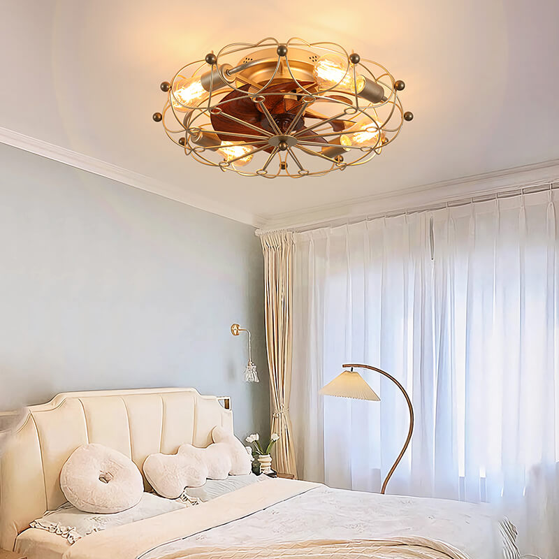 Embedded Gold Caged Ceiling Fan Light