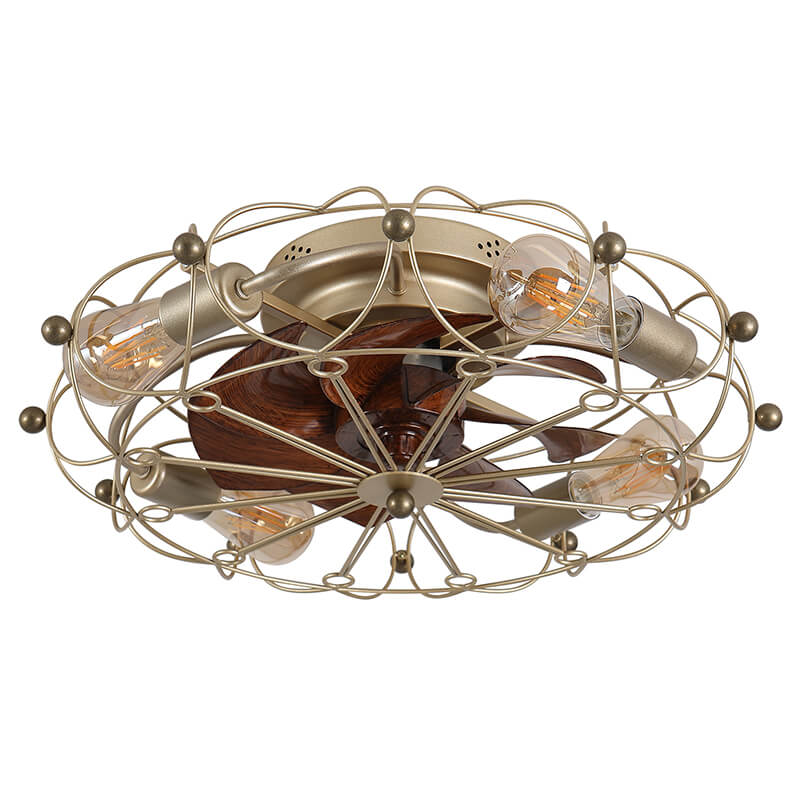 Embedded Gold Caged Ceiling Fan Light