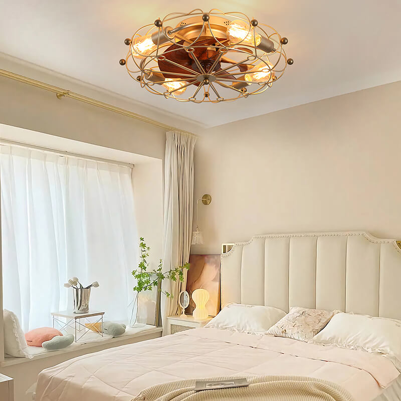 Embedded Gold Caged Ceiling Fan Light