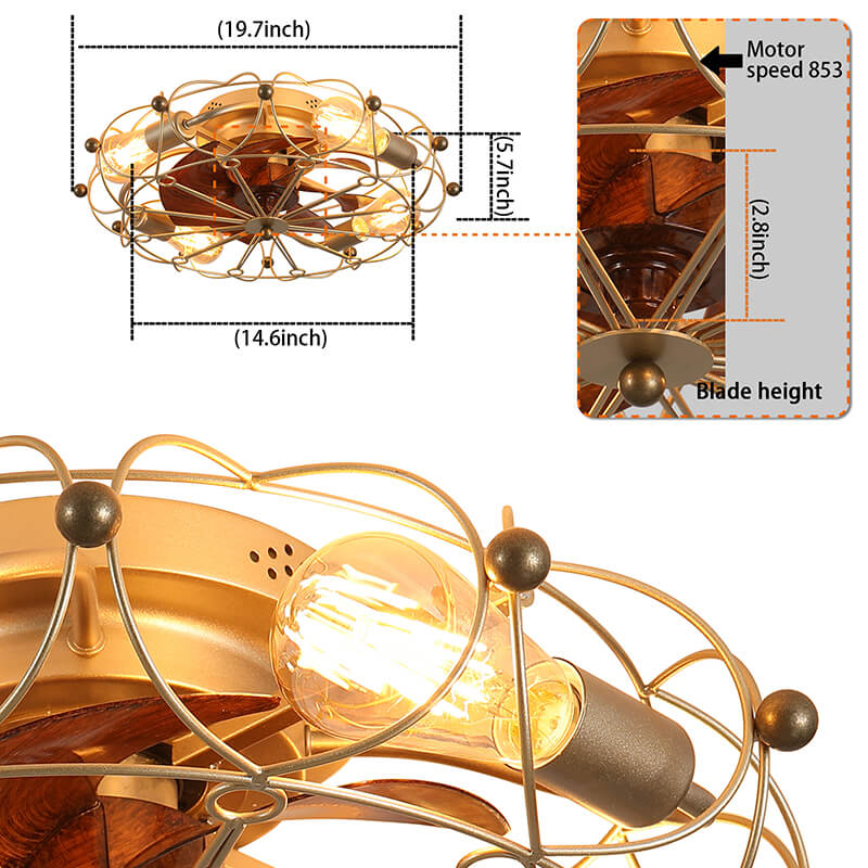 Embedded Gold Caged Ceiling Fan Light