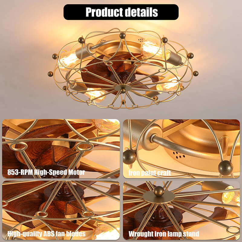 Embedded Gold Caged Ceiling Fan Light