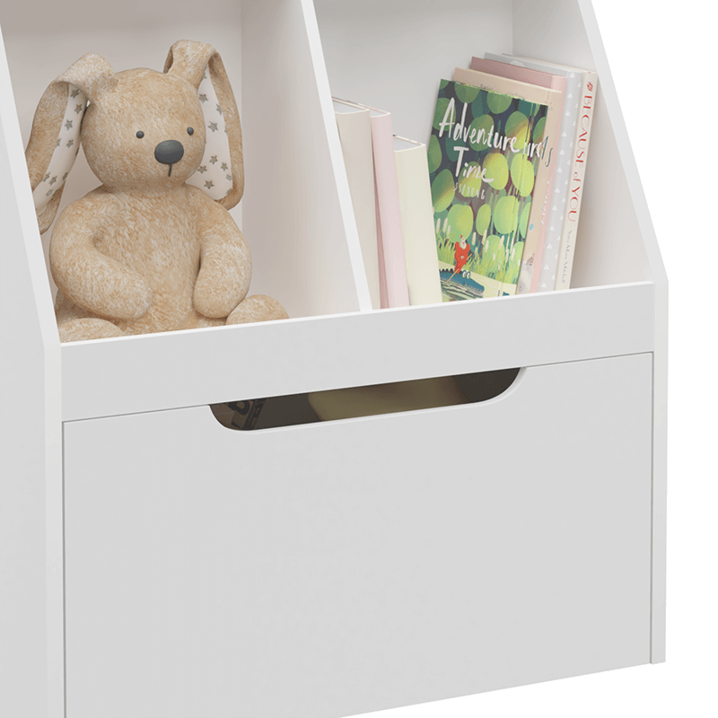 24.61" White Kids Wooden Bookshelf with Drawer and Wheels