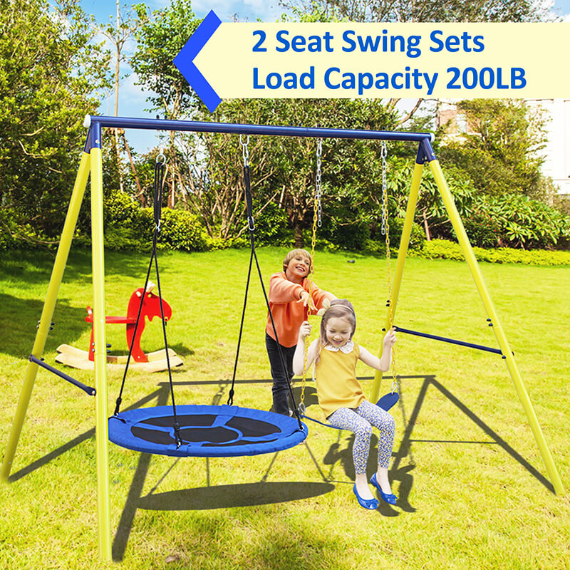 48" Multi-coloured Metal Swing Set With Safety Belt