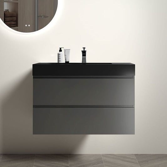 36" Modern Grey Alice Wall-Mounted Bathroom Vanity with Black Sink and 2 Drawers