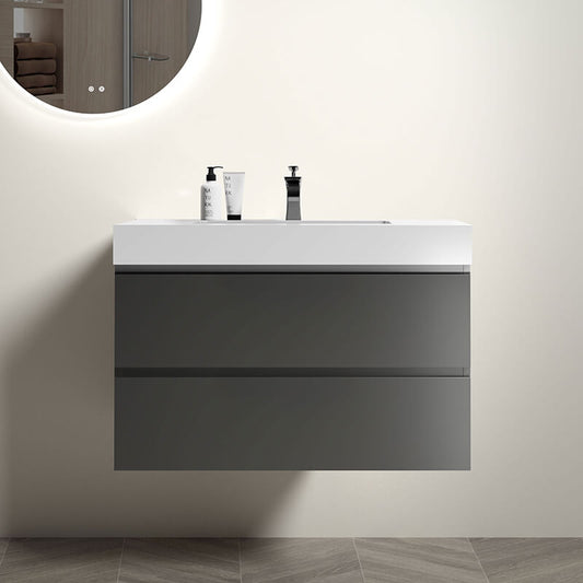 36" Modern Grey Alice Wall-Mounted Bathroom Vanity with White Sink